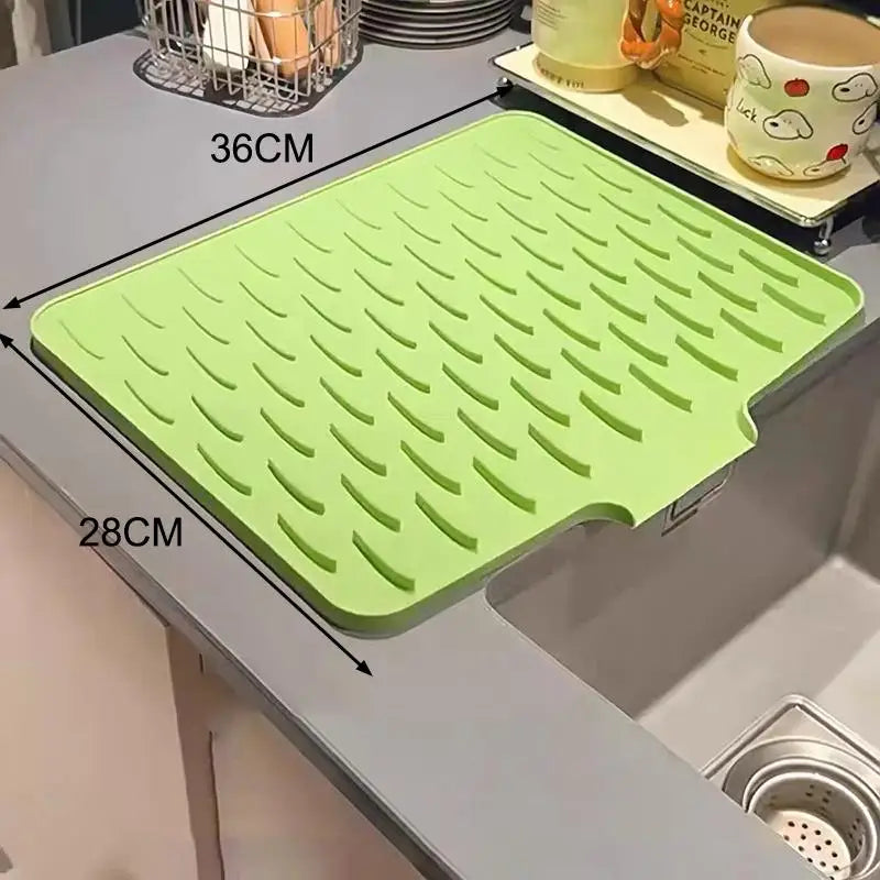 Silicone Dish Drying Mat Tilted Design Efficient Water Drainage Qme 1pcs green L