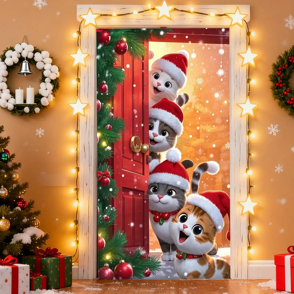 Christmas Door Wrap Cute Decor Waterproof Festive Decorations Outdoor Qme