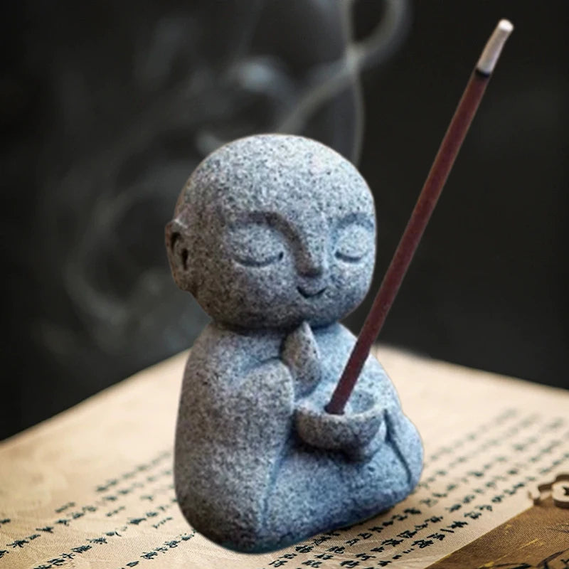 Sandstone Buddha Incense Stick Holder Japanese Jizo Monk Sticks Zen Qme