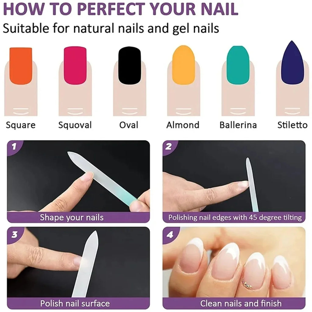 Professional Colorful Glass Nail Files Strip Double-sided Transparent Qme