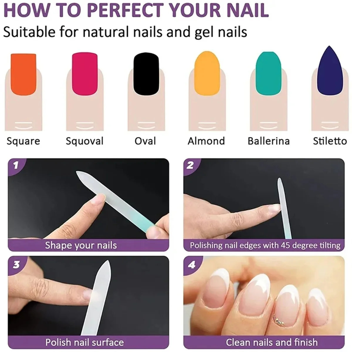 Professional Colorful Glass Nail Files Strip Double-sided Transparent Qme