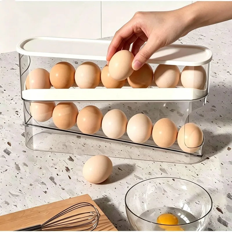Bilayer Fridge Egg Storage Box Automatic Rolling Eggs Holder Rack Qme