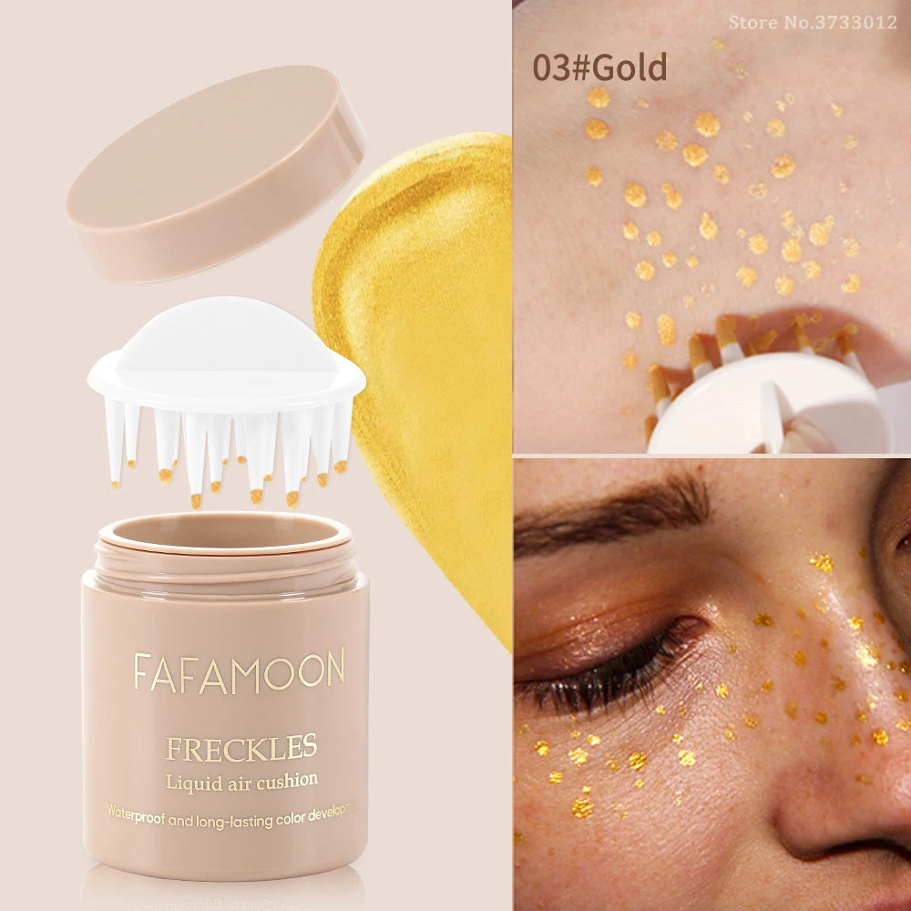 Face Body Freckled Stamp Kit Lifelike Freckle Natural Simulation Fake Dot Spot Comb Seal Air Cushion Freckle Waterproof Makeup Qme 03 gold
