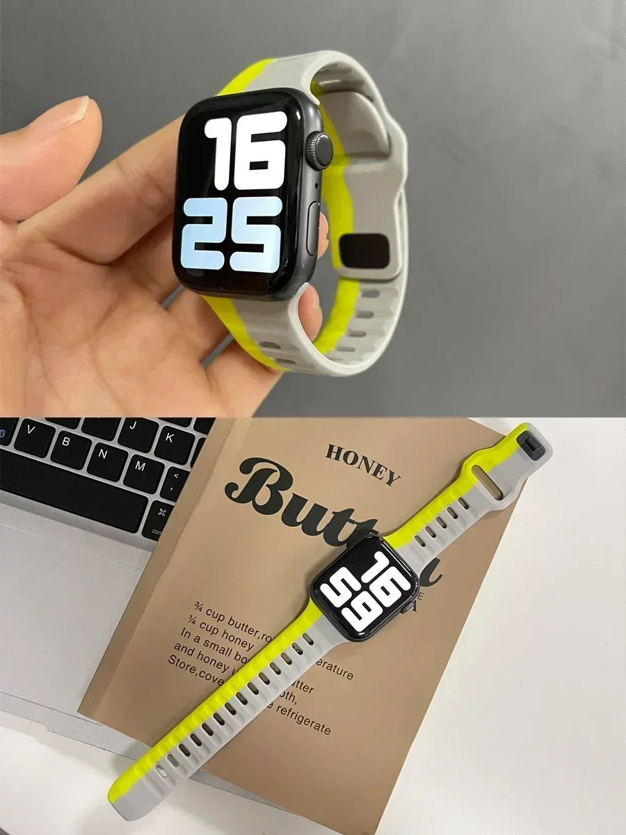 Silicone Sport Strap For Apple Watch Band 49mm 45mm 44mm 42mm 40mm 41 38 correa bracelet iwatch Series 10 9 8 7 6 5 4 3 se ultra Qme