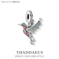 Colourful Hummingbird 925 Sterling Silver Dangle Charm Pendant Women Summer Fine Jewelry Qme Ring