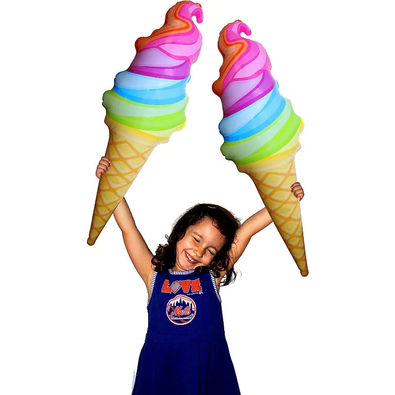 Giant Inflatable Rainbow Ice Cream Cone Inflates for Summer Party Swimming Pool Beach Food Toys Birthday Outdoor Decorations Qme 2pcs