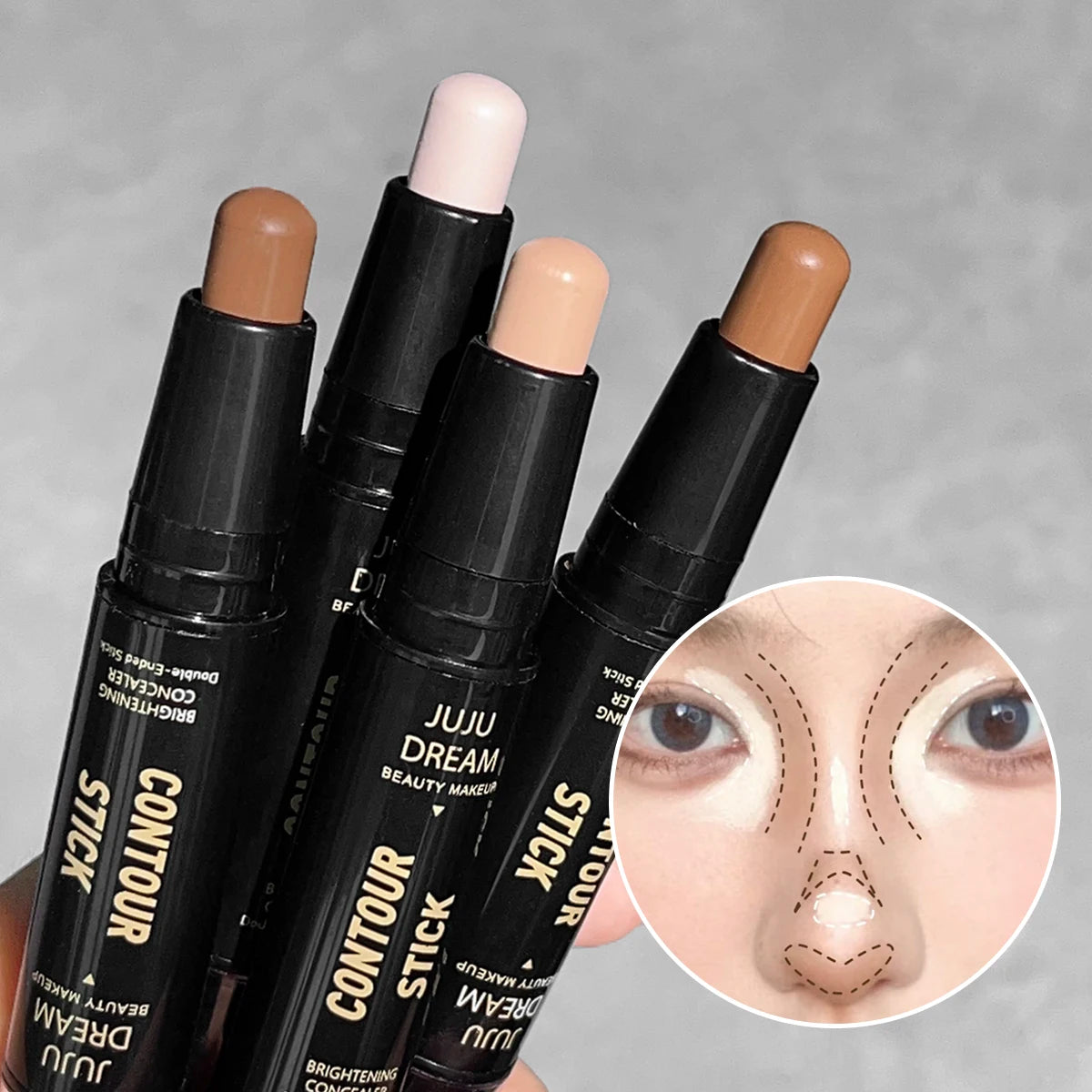 Dual-Ended Contour & Highlighter Stick - Matte Finish, Long-Lasting, Waterproof for Medium Skin Tones, for Return School Qme