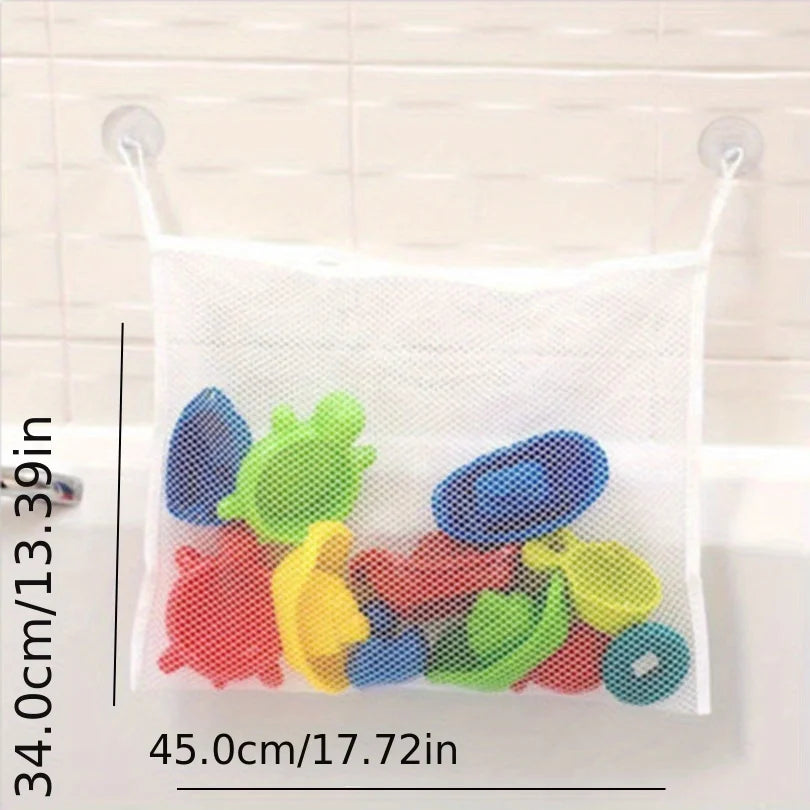 1pc white bathtub toy storage bag with powerful suction cups and mesh mesh-bathroom hanging bag Qme