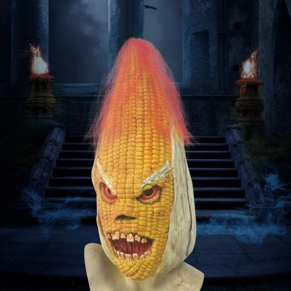 Evil Corn Mask Cosplay Horror Maize Latex Helmet Full Face Novely Headwear Halloween Masquerade Party Costume Prop Qme