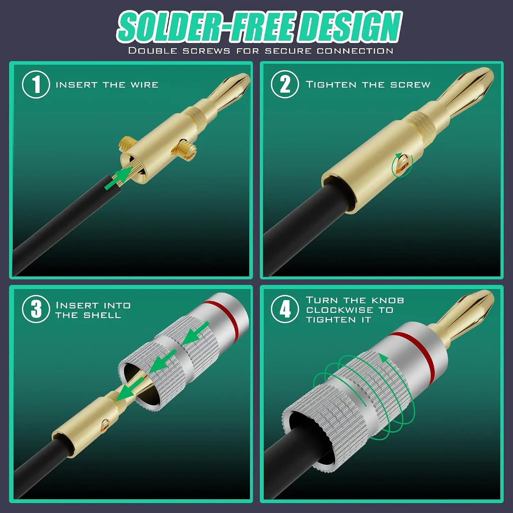 10pcs Connector 4mm Speaker Banana Plugs 24K Copper Gold Plated 4mm Jack Match with 4mm Binding Post Qme