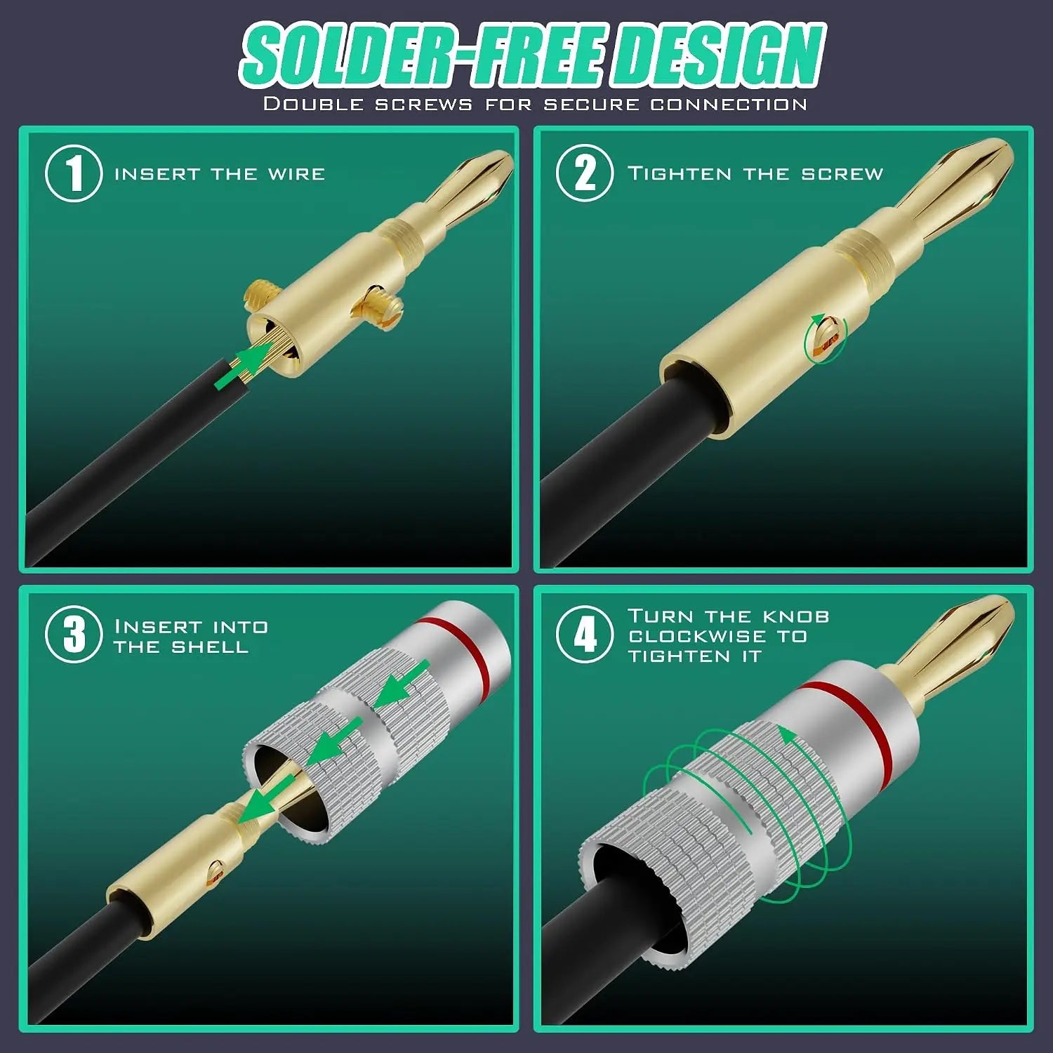 10pcs Connector 4mm Speaker Banana Plugs 24K Copper Gold Plated 4mm Jack Match with 4mm Binding Post Qme