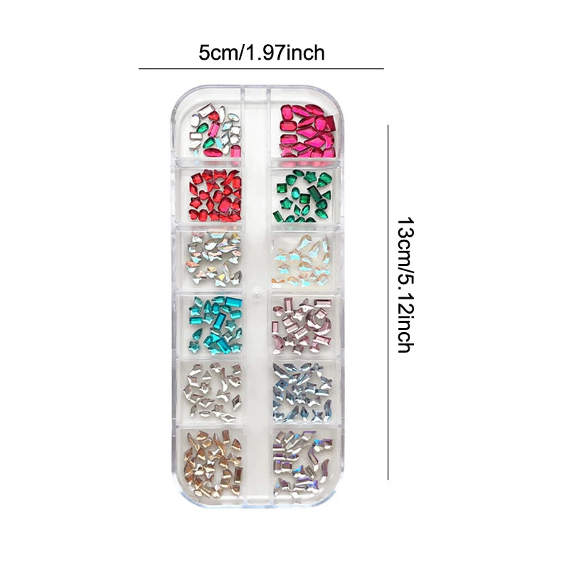 12 Grids Mixed Shape Colorful Rhinestones Nail Art Decoration Multi Size Flat Back Rhinestone Nail Gel Diy Nail Accessories Qme