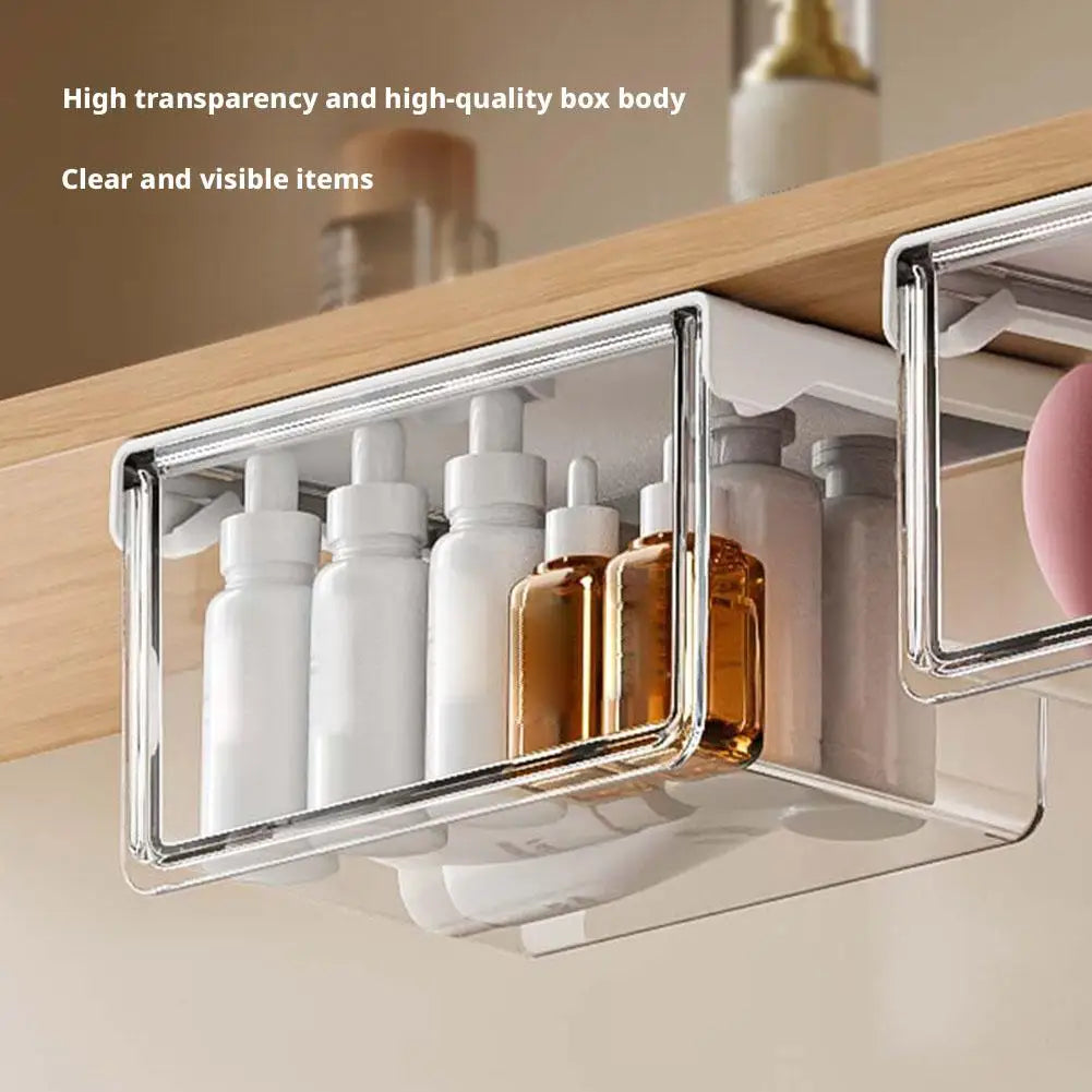 Plastic Drawer Style Storage Box Self Adhesive Large Capacity Makeup Storage Container Transparent Space Saving ﻿ Qme