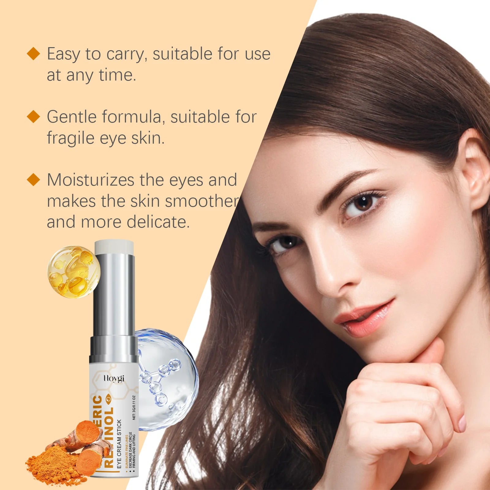 Turmeric Retinol Eye Cream Stick Anti Puffiness Dark Circle Removal Eye Bag Stick Fade Fine Line Brighten Moisturizing Skin Care Qme