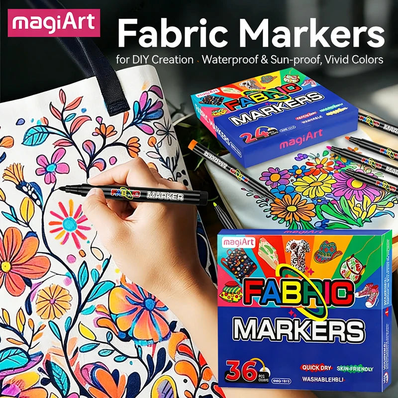 12/24/36 Color Fabric Markers Non Toxic Indelible Permanent Fine Tip Textile Marker Pen for Clothing Fabric Drawing DIY Art Qme