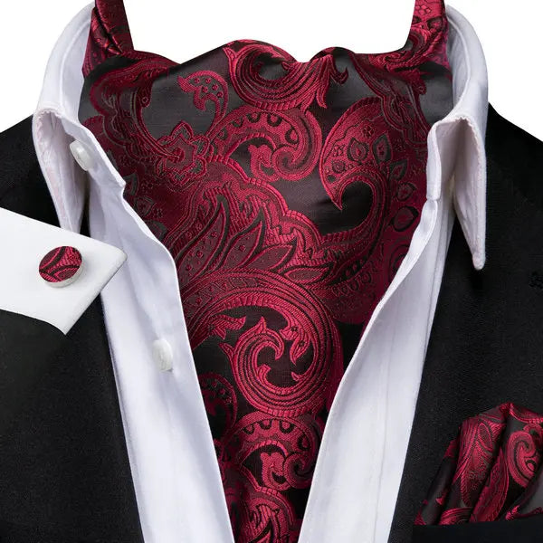 Men's Ascots Fashion Luxury Floral Cravat Cufflinks Handkerchiefs Qme LDAS1157