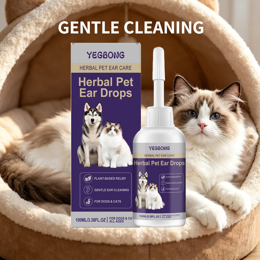 Pet Ear Drops Removing Earwax Eliminate Ear Odor Freshing Relieve Dryness & Discomfort Cat Cleaning Drops Suitable for All Ages Qme