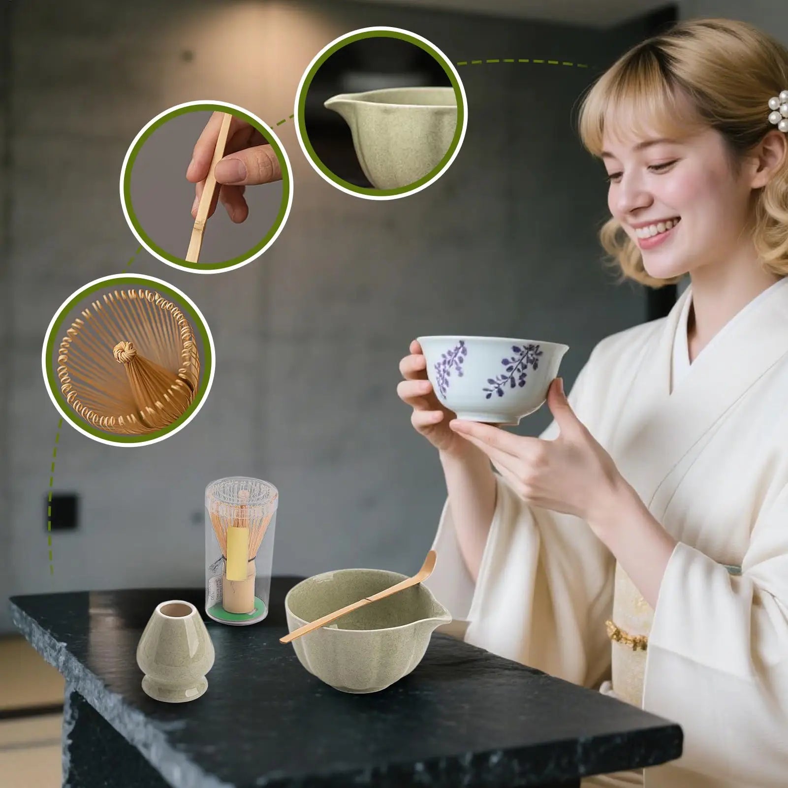 Matcha Making Tools Includes Bowl Spout Whisk Scoop Holder Tea Qme