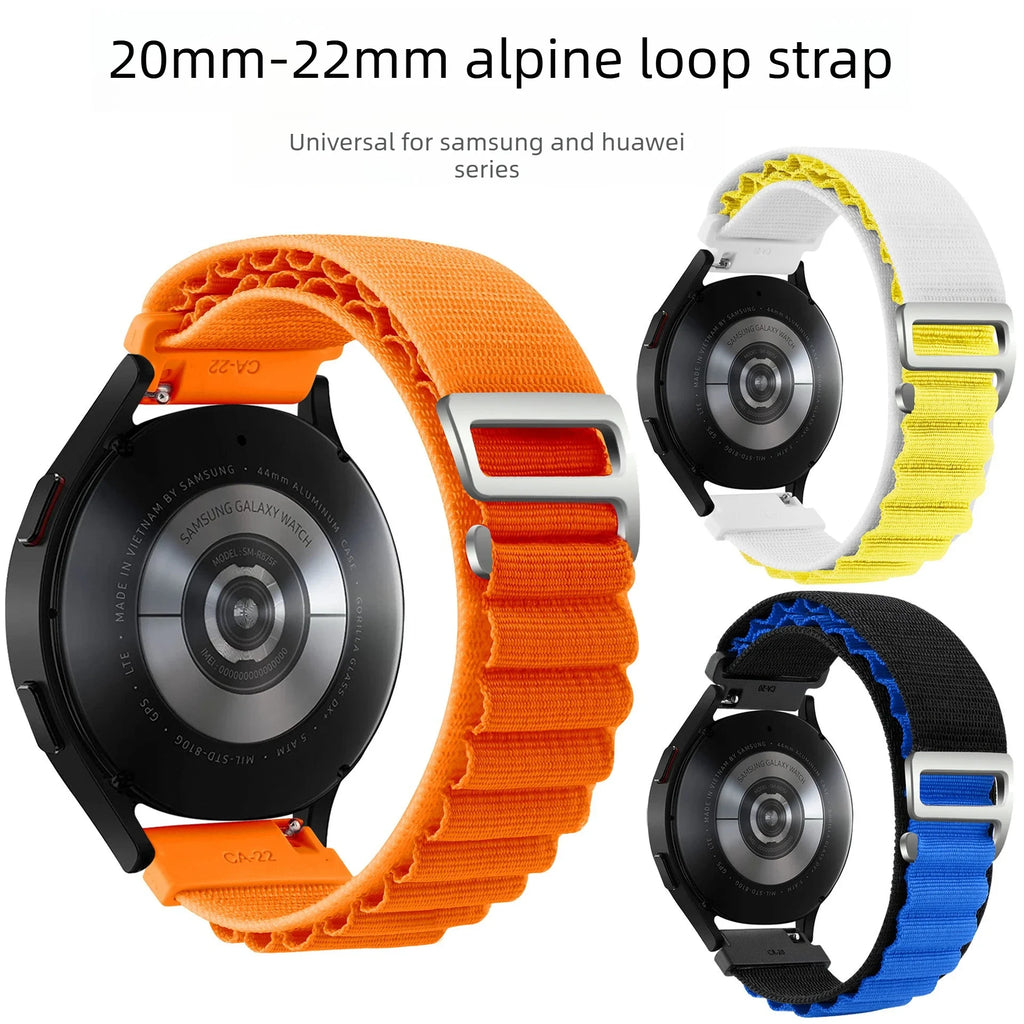 A Alpine Nylon Wrist Strap 18/20/22mm Outdoor Sport Sweatproof Compatible with Huawei Watch GT6 5 4 Samsung Watch Series 4-7 Qme