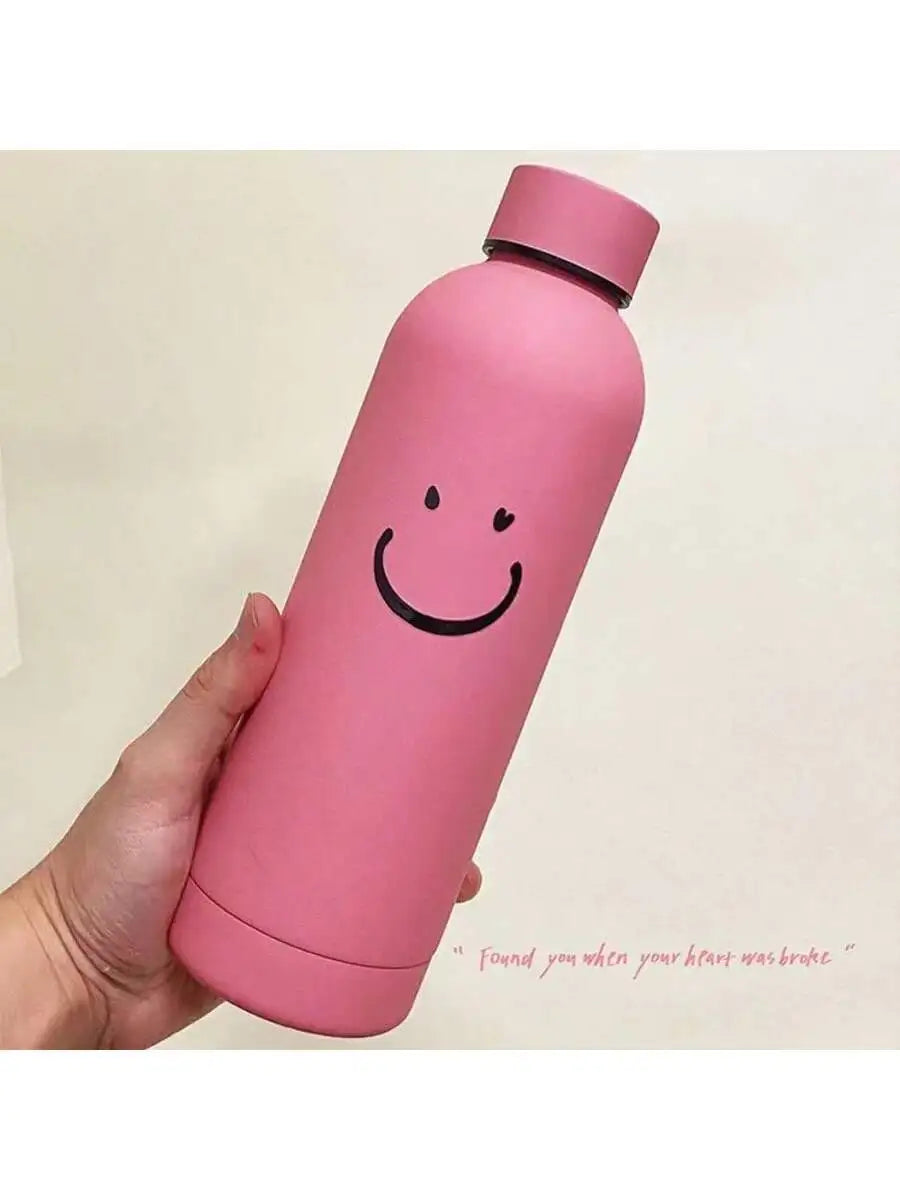 Simple Smile Pattern Portable Thermos Cup Couple Water Large Capacity Qme green 501-600ml