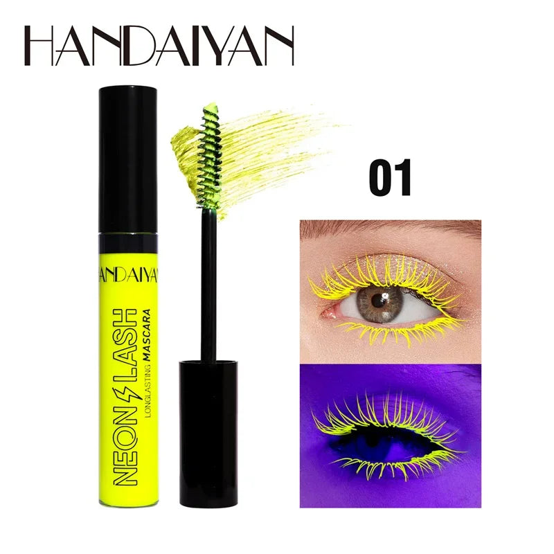 Fluorescence Mascara Waterproof No Blooming Fast Dry Colorful Neon Eyelashes Curling Yellow Blue Lengthens Eye Lashes Cosmetics Qme 01