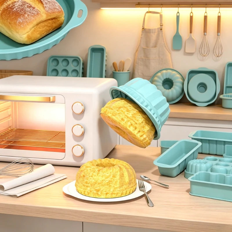 Non-Stick Silicone Fluted Tube Cake Pan 3D Shape Baking Mold DIY Kitchen Bakeware Tools for Pastry & Cake Decorating Qme