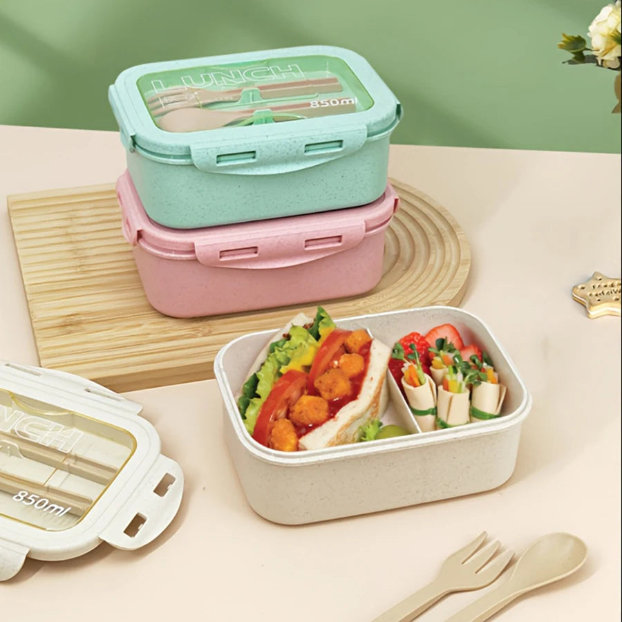Wheat Straw Lunch Box Bento Students Portable Sealed Compartment Qme
