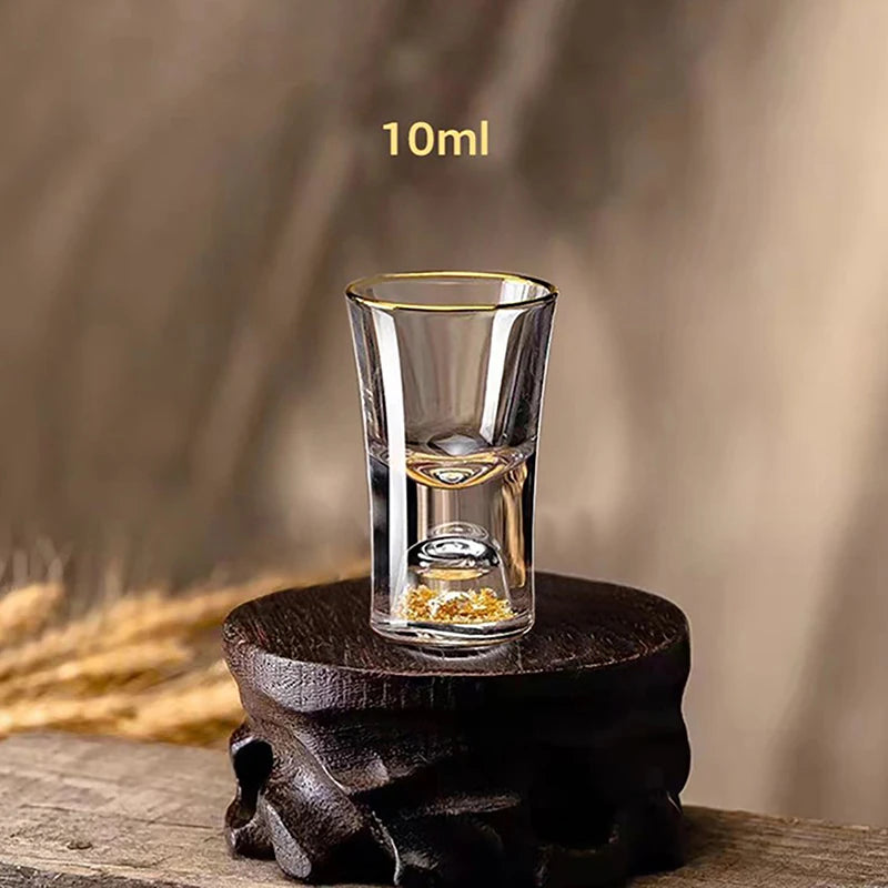 Luxury Crystal Glass Vodka Glass Sake Shochu Glass Bar Liqueur Double Bottom Gold Foil Glass Tea Cup High-end Gifts Hard Liquor. Qme