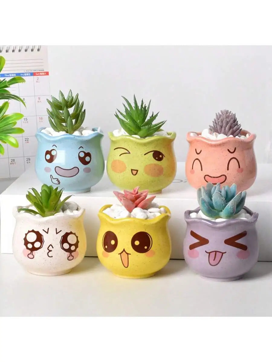 Cartoon Cute Ceramic Flower Pots Succulent Plant Pot Drainage Hole Qme