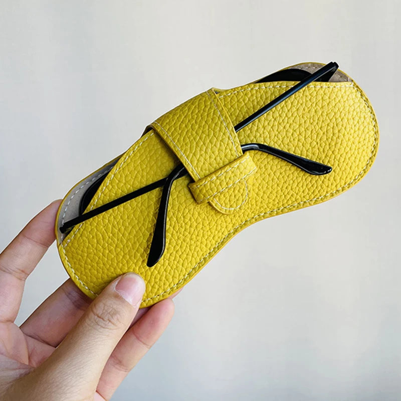 PU Leather Portable Glasses Bag Sunglasses Storage Bags Men and Women Car Glasses Protective Cover Anti-crushing Glasses Clip Qme Yellow