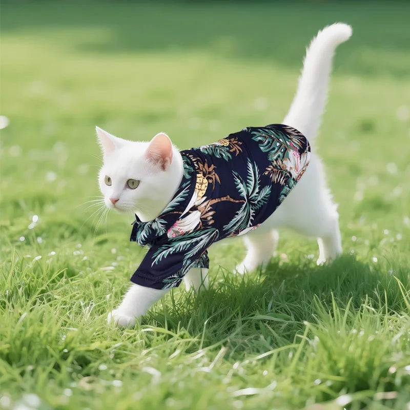 Dog shirt Hawaii pet vest summer beach clothing, pet T-shirt vest clothing suitable for small and large cats and dogs Qme