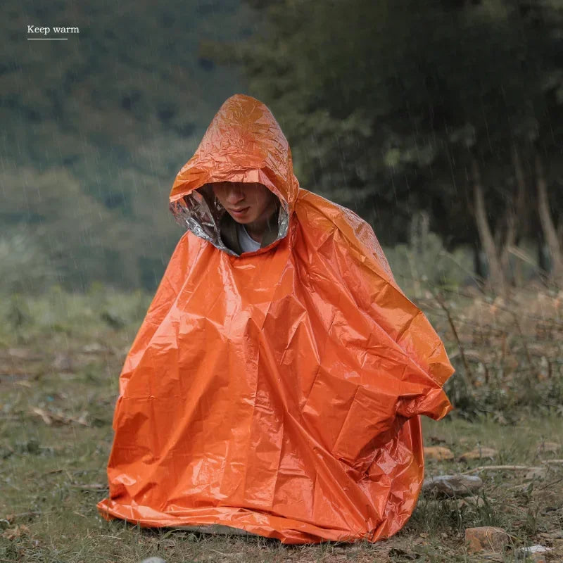 Emergency Poncho, Waterproof Raincoat, Rainwear Blanket, Cold Insulation, Survival Camping Equipment, Men Waterproof Qme