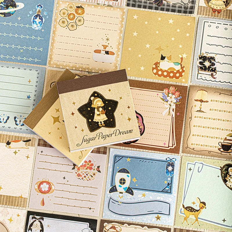 Vintage Fairy Tale Notepad, Large Capacity with Assorted Patterns, Cute Cartoon Journal Base Paper for Notes and Daily Messages Qme