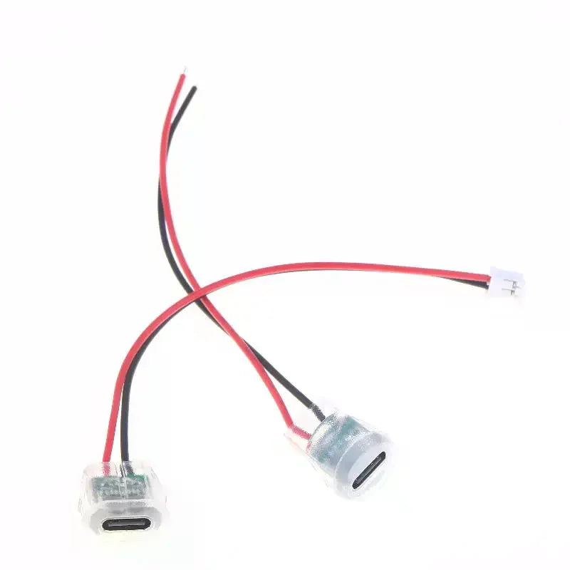 5/10Pcs Waterproof USB-C Power Port Female Connectors Transparent 2Pin USB Type-C With LED Lights Input Type Charging Socket Qme