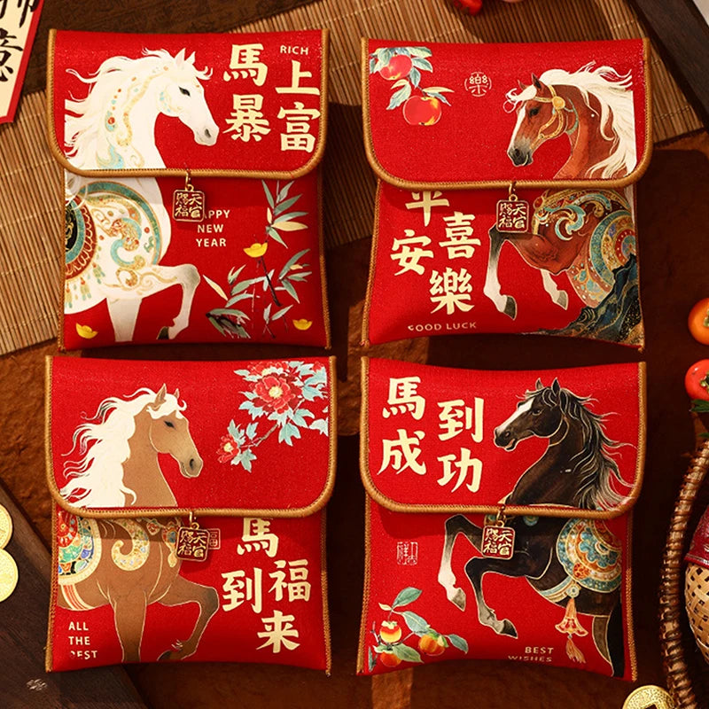 2026 Year Horse Fabric Red Envelope Traditional Lucky Money Bag Qme