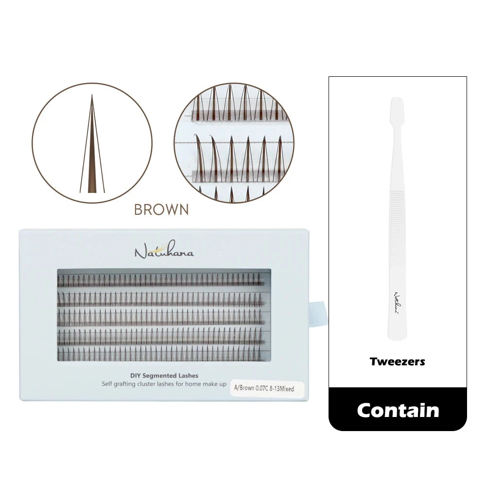 NATUHANA M Shaped Lashes Individual Premade Volume Fans Natural Qme Brown T D 0.07mm|13mm