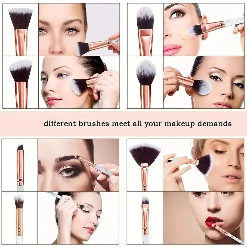 Marble Makeup Brushes Premium Synthetic Kabuki Foundation Blending Qme