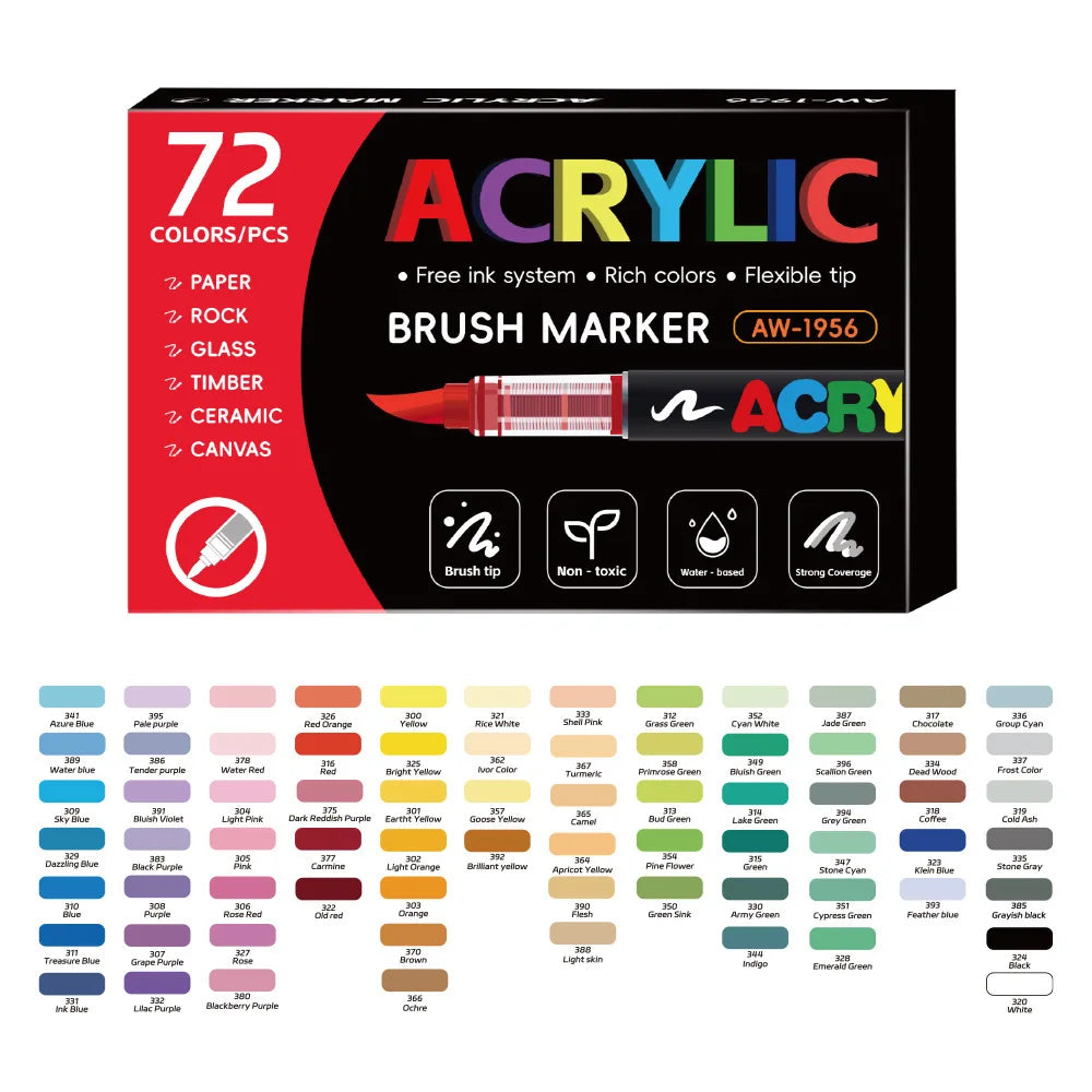 168 Colors Acrylic Markers, Automatic Ink Control System with Soft Brush Tip Acrylic Paint Pens for Rock Painting, DIY Crafts Qme 72 colors