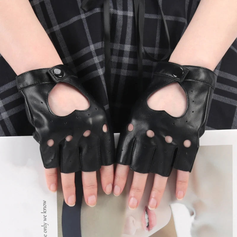 Unisex Punk Style Gloves Synthetic Leather Fingerless Gloves for Riding Driving Motorcycle Half Finger for Men Women Mittens Qme A2 One Size