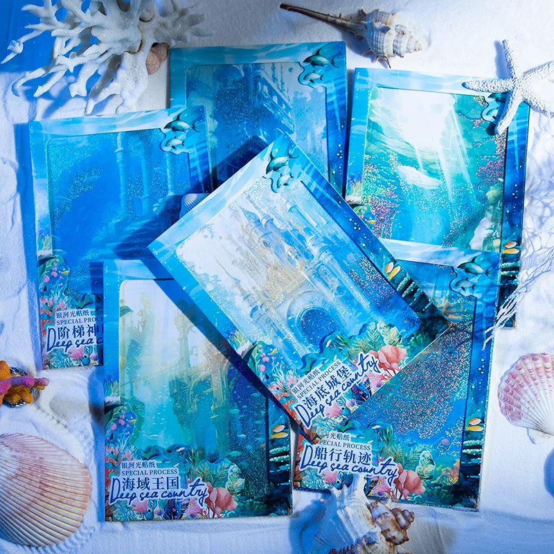5pcs/pack PET Blue Ocean landscape Stickers Aesthetics Stationery DIY Scrapbooking Materials Collage Junk Journal Decor Stickers Qme