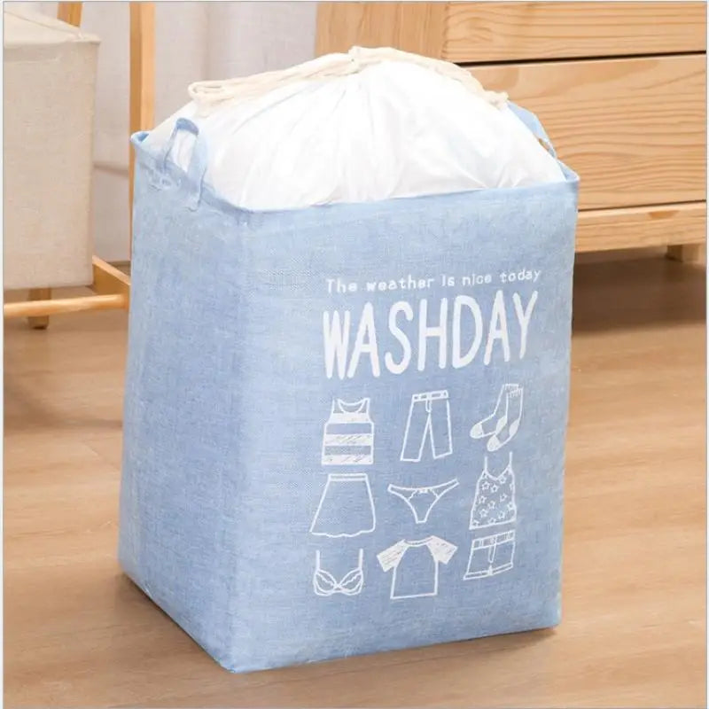 Laundry Basket Foldable Waterproof Drawstring Cover Home Organizer Dirty Clothes Storage Bag Large Laundry Bucket For Home Use Qme Blue