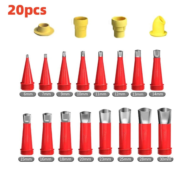 Stainless Steel Glue Gun Caulk Nozzle Applicator Suit with Base for Bathroom Kitchen Doors and Windows Gap Sealing Spray Nozzle Qme 20pcs