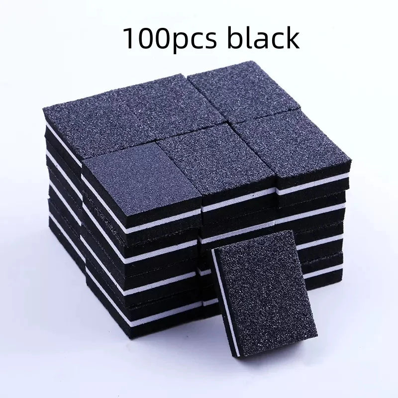 10/50/100pcs mix Double-sided Mini Nail File Blocks Colorful Sponge Nail Polish Sanding Buffer Strips Polishing Manicure Qme 100pcs black
