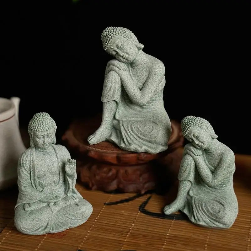 Mini Thai Green Sandstone Figurine Buddha Desk Decor Office Zen Qme