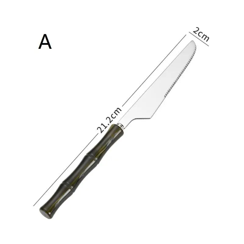 Bamboo Handle Acrylic 304 Stainless Steel Cutlery Tableware Knife Qme A Green
