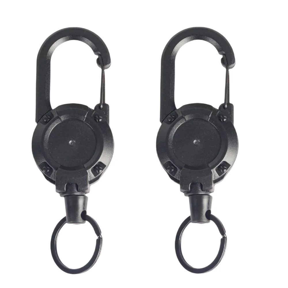 Heavy Duty Retractable Rope Carabiner Outdoor Steel Wire Rope Spring Key Chain Multi Functional Rebound Anti Loss Rope Buckle Qme Black 2pcs