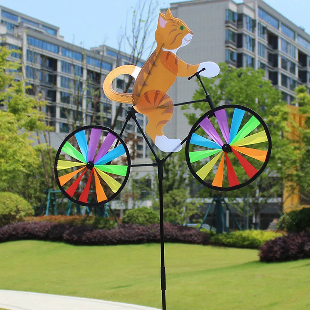 Animal Riding Three-dimensional Cartoon Modelling Windmill Creative Bicycle Wind Spinners Standing Pole Garden Yard Decoration Qme
