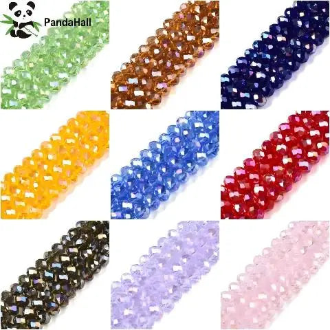 PandaHall 20strands glass Multicolor Beads AB Plated Faceted 8x6mm for DIY Jewelry Making Qme