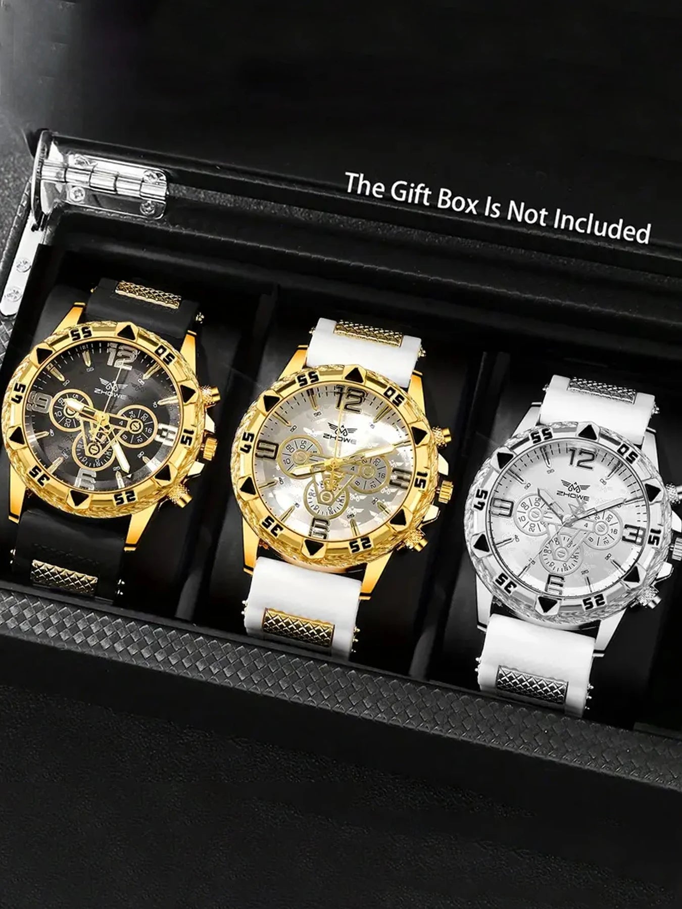 3pcs Large dial fake three-eye stylish quartz watch for men, business and casual, fashionable and cool men's watch Qme 3pcs 1