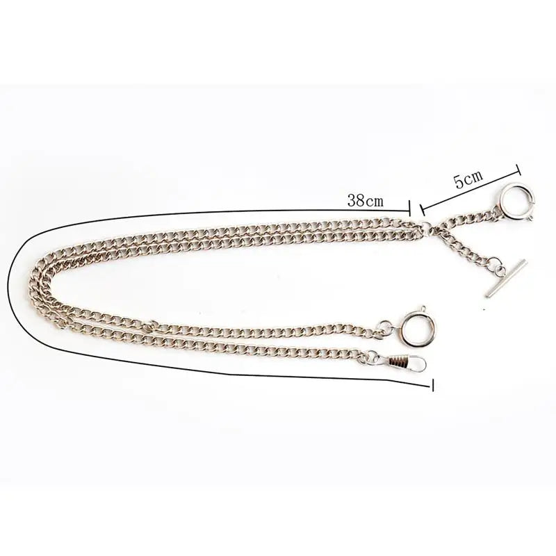 Double Chain Pocket Watch Chain Curb Link Chain Clip Pocket Chain For Men And Women For Christmas And Father's Day Gift Qme